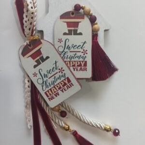 Σετ ξύλινο σπιτάκι με γούρι μπορντό