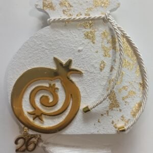 Ξύλινο ρόδι με μεταλλικό στοιχείο λευκό