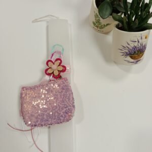 Λαμπάδα λευκή πλακέ για κορίτσι με πορτοφολάκι